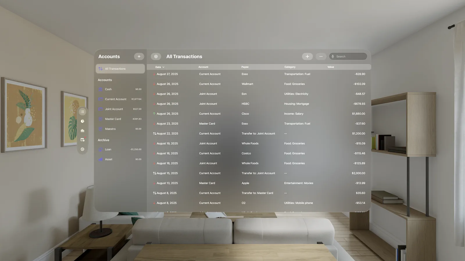 Indigo Money on Apple Vision Pro